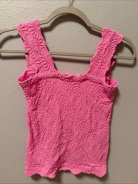 Amazon Pink Textured Square Neck Tank Top